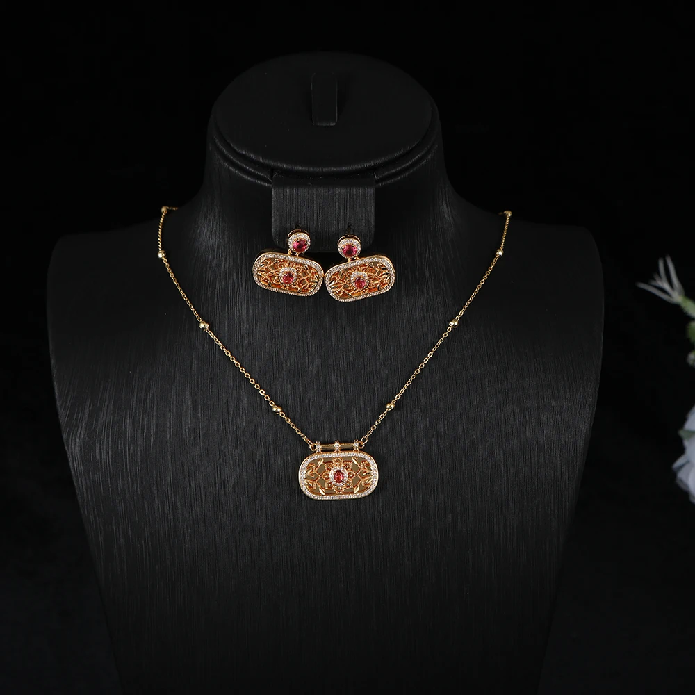 

Роскошное геометрическое короткое ожерелье и серьги с подвеской из фианита с полным покрытием, Ювелирный Комплект из драгоценных камней для женщин из Дубая S421