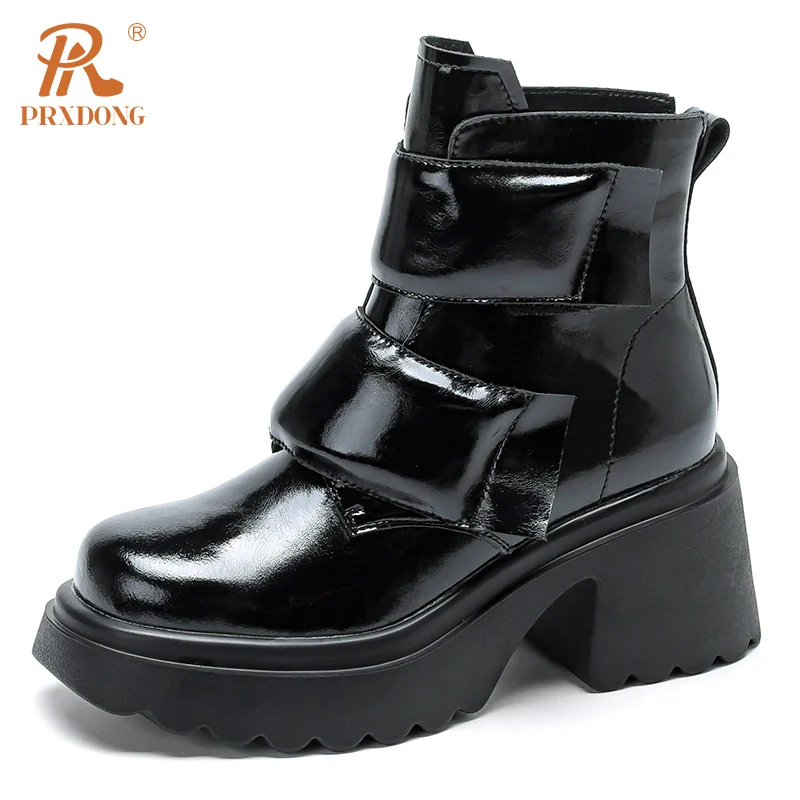 

PRXDONG Women's Shoes New Fashion Autumn Winter Warm Ankle Boots Black Beige Rome Chunky High Heels Platform Shoes Dress Casual