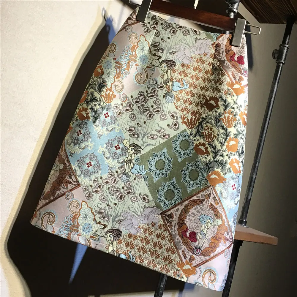 

Women 2022 Spring Autumn New Printed A-line Skirts Female High Waist One-step Slim Skirts Ladies Vintage Jacquard Skirts O63