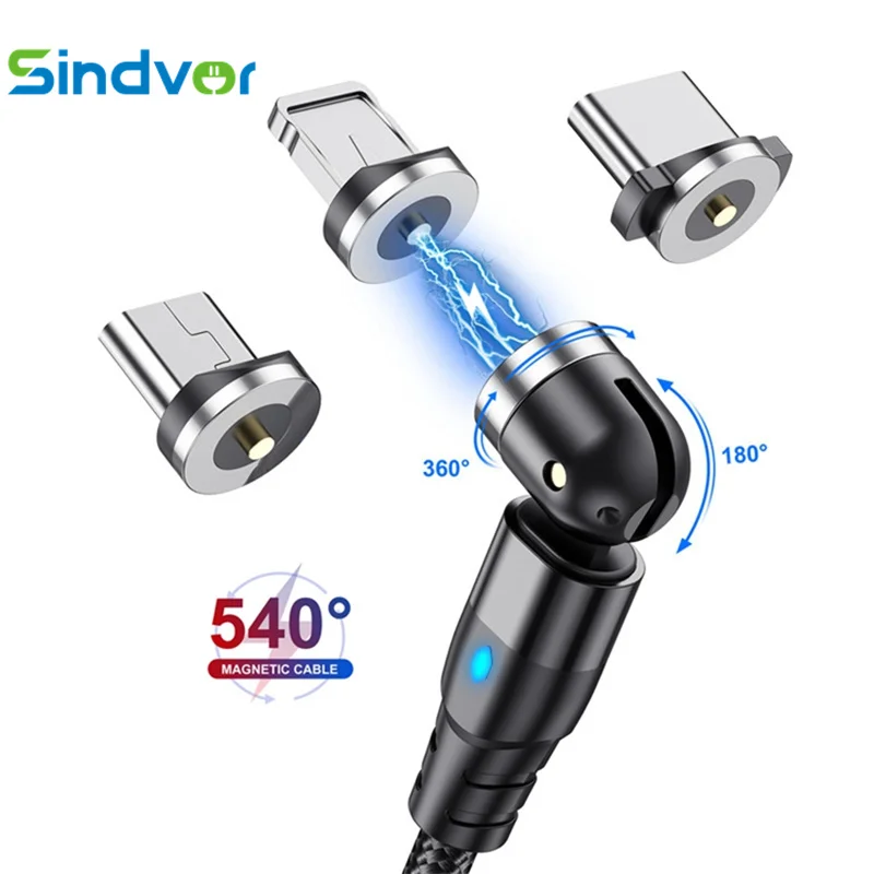 

Sindvor 540 Degrees Rotate Magnetic Cable USB Type C Charging Micro USB Type C Cable For Huawei iPhone Xiaomi Charging Data Wire