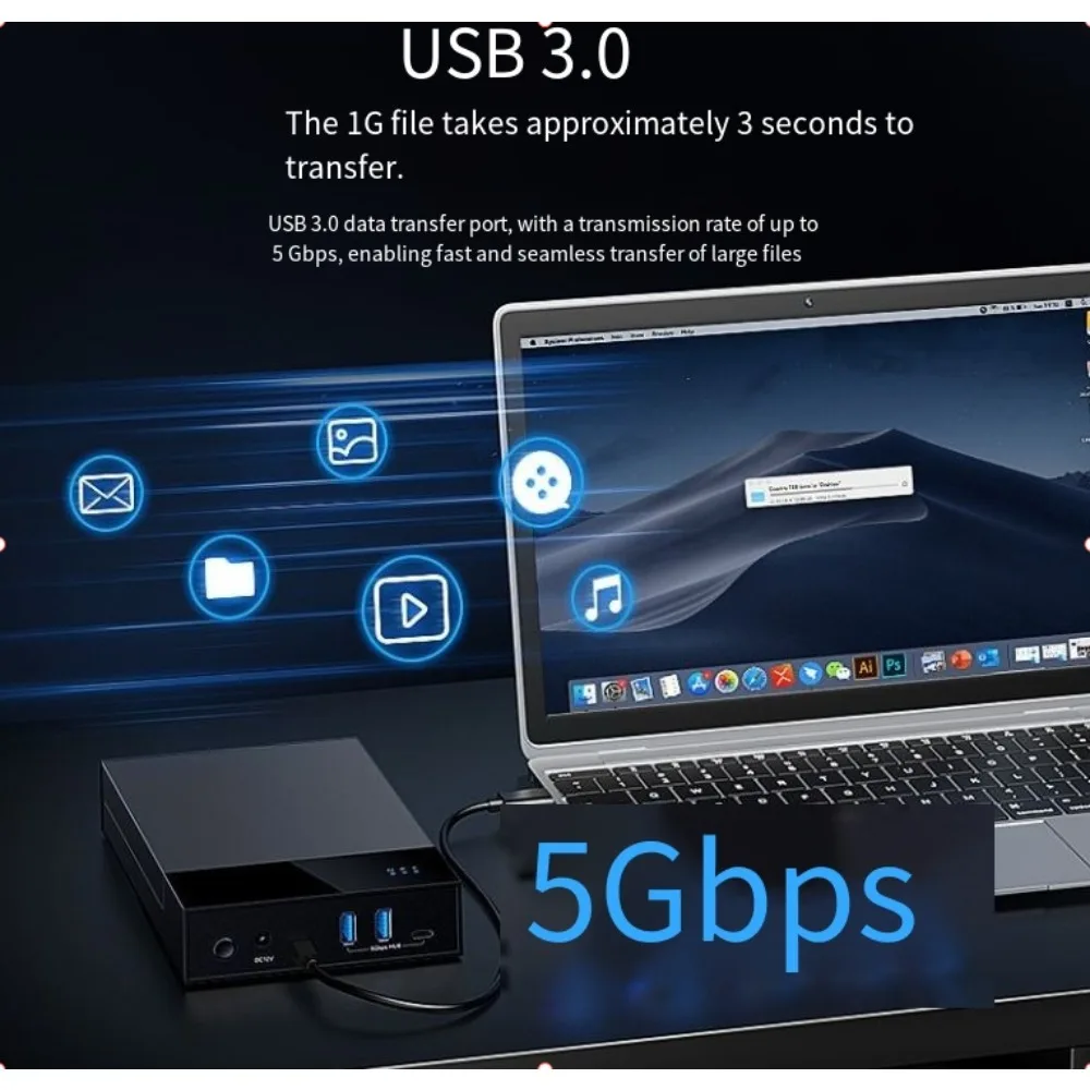 Фото Корпус для жесткого диска SATA 3,5 дюйма с USB3.0 HUB 2A+1C, для SSD/HDD 2,5/3,5 дюйма, объемом до 24 ТБ, внешний дисковод для настольного ПК. №2