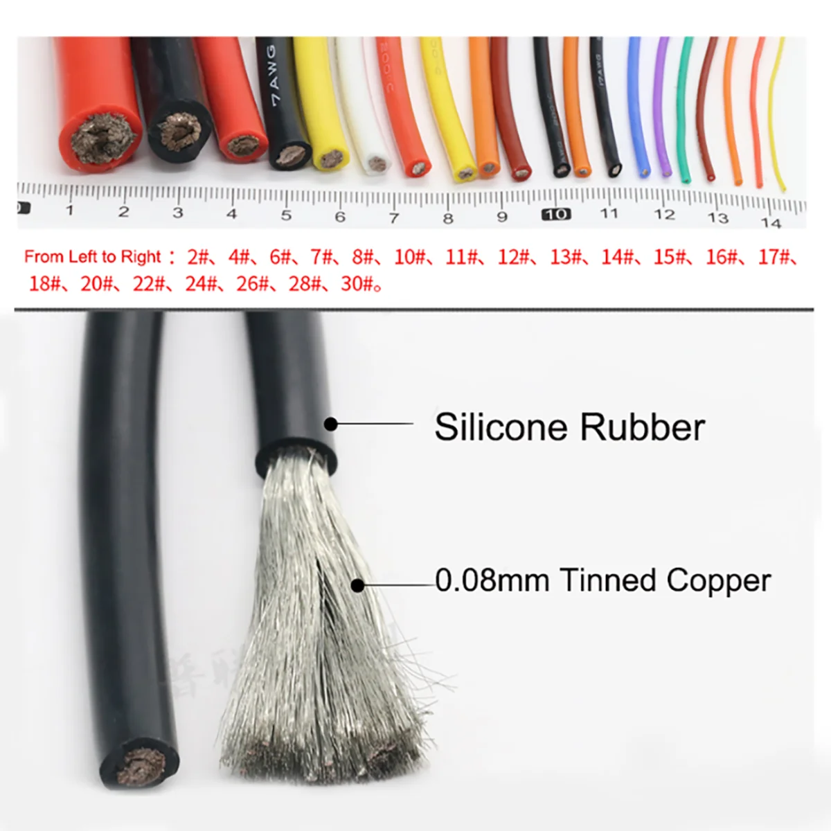 Гибкий силиконовый кабель 10 м из луженой меди 10/12/14/15/16/18/20/22/24/26/28/30AWG 600 В 200 ℃ 0 08 мм