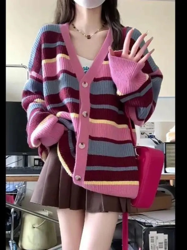 Женский вязаный кардиган с длинным рукавом и воротником-стойкой цвет в