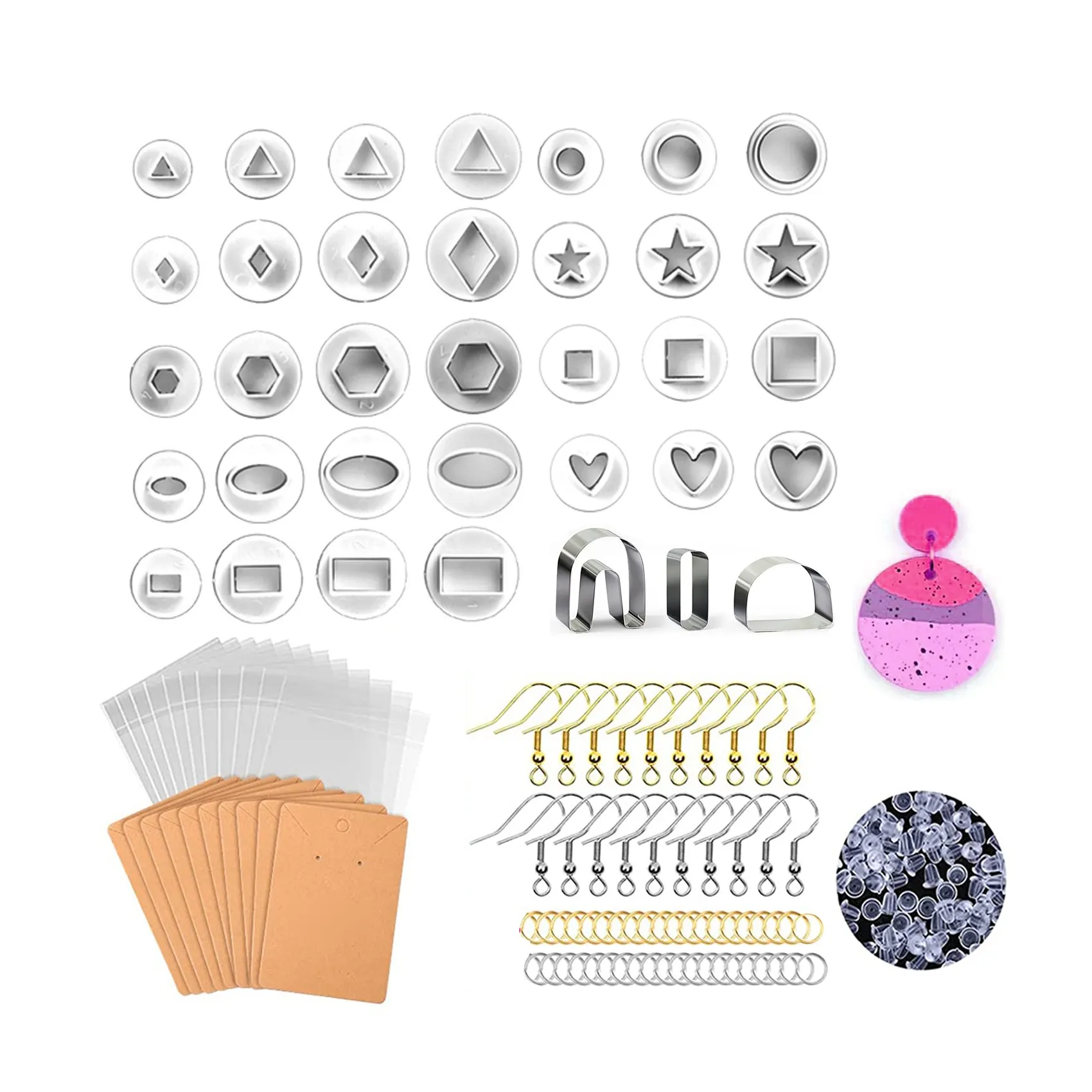 

Polymer Clay Cutters,Clay Earring Cutters with Earring Cards, Earring Hooks, Polymer Clay Cutters for Earrings