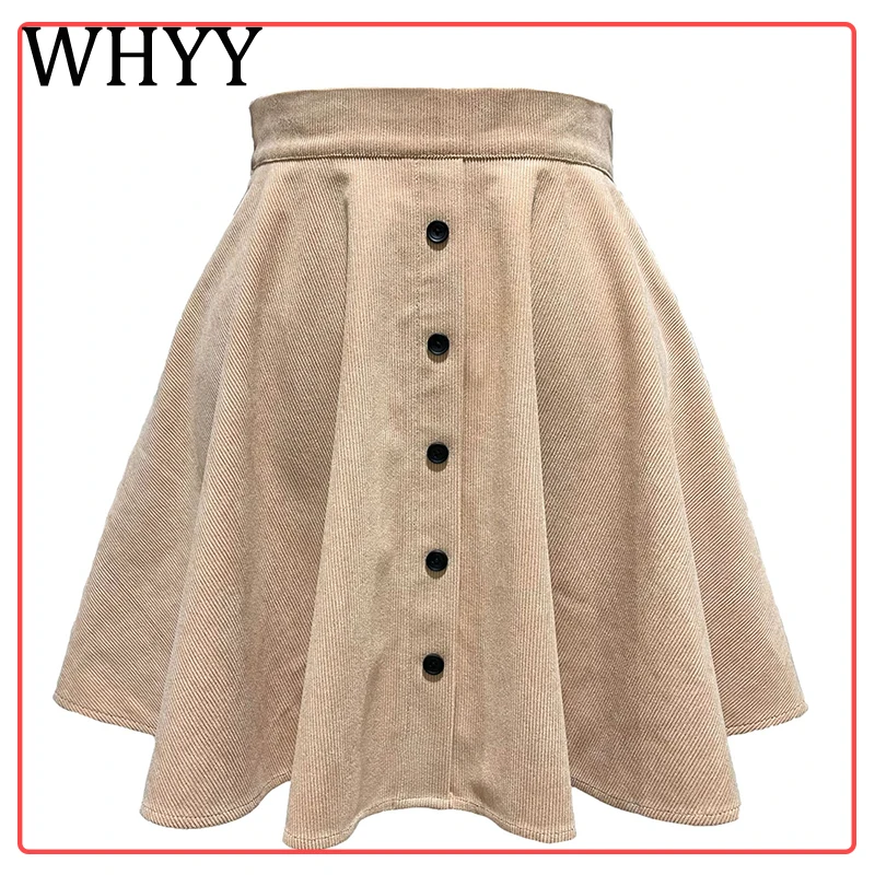 

Повседневная плиссированная Вельветовая мини-юбка WHYY с высокой талией в стиле преппи, женская уличная одежда, однотонная корейская мода на осень и зиму