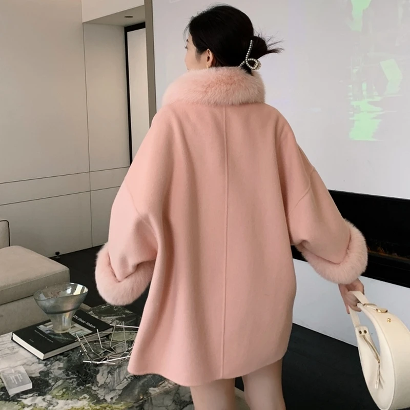 Luxury Natural Cashmere Fur Coats Ladies Winter Warm Temperament Jackets Fashion Glamorous Elegant Fur Overcoat For Women