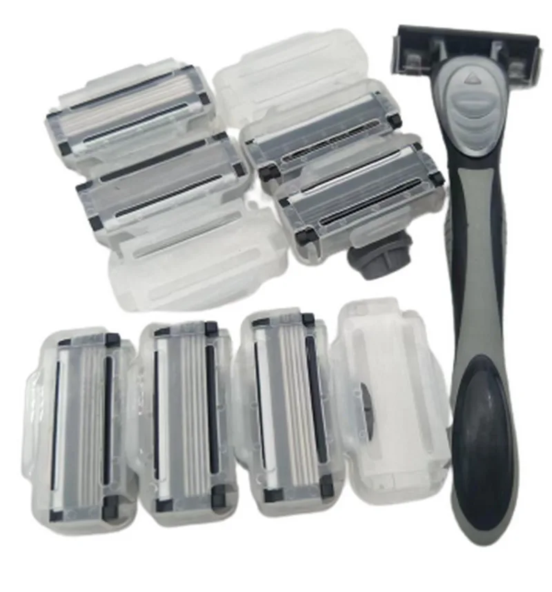 Beard Shaver 1pc Rack +8 Pcs 5-layer Blades Manual Hand Safety Razor Abs Grip Anti-slip