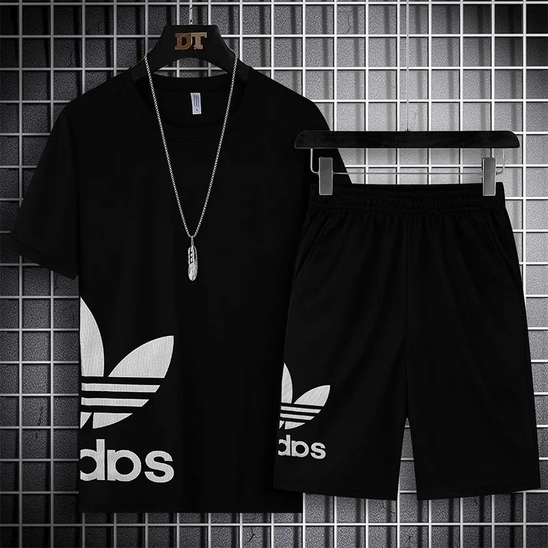 

Summer Fashion Leisure brand Men's Set Tracksuit Sportswear Track Suits Male Sweatsuit Short Sleeves T shirt 2 piece set