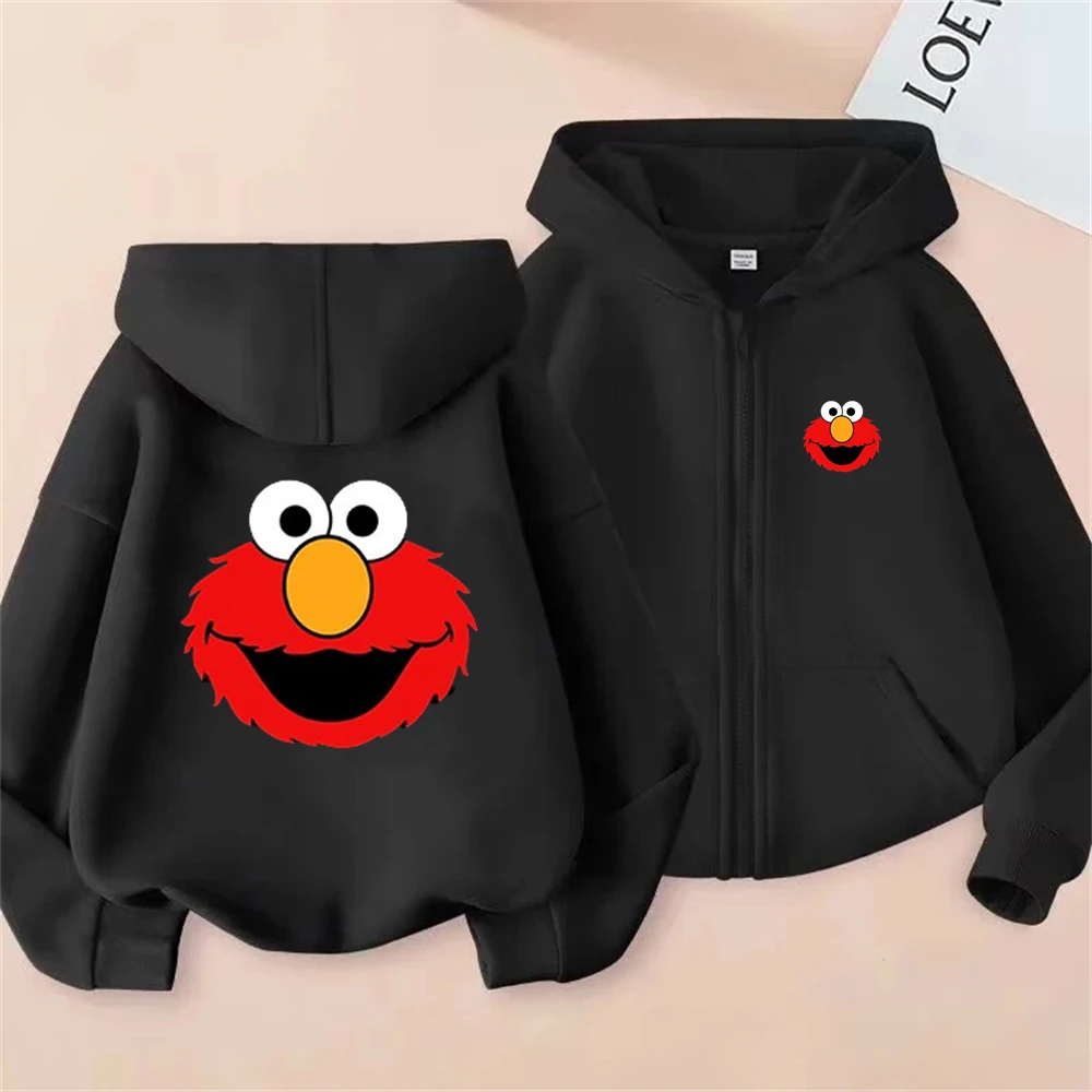 Фото Модные толстовки SESAME STREET, толстовка с капюшоном на молнии с Элмо, детская одежда, толстовка на молнии для девочек и мальчиков, повседневный топ для малышей №1