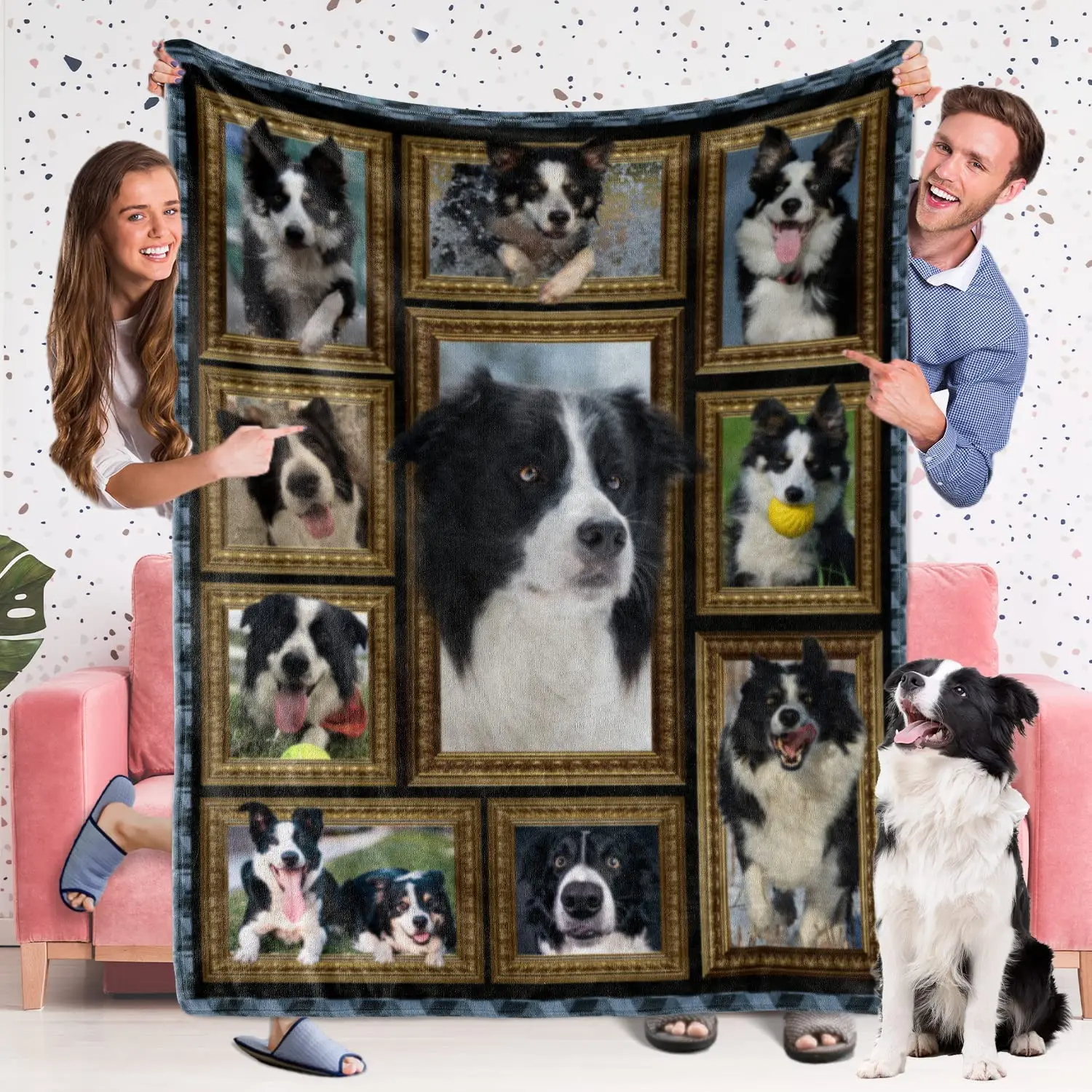 

Border Collie Running In The Water Fleece Throw Blanket, Fuzzy Warm Throw Blanket for Bed Sofa Couch House Warm Decor Gifts Idea
