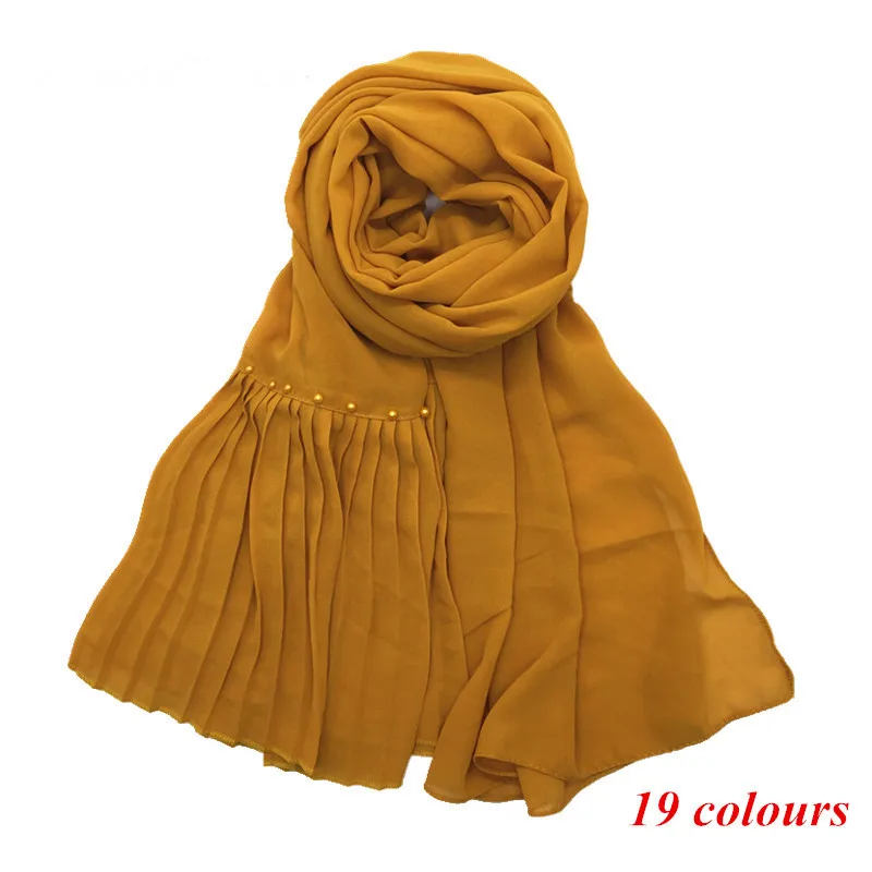 

Cross-Border AliExpress Fashion Tassel Solid Color Lace Pleated Nail Color Pearl Crumpled Chiffon Scarf in Stock