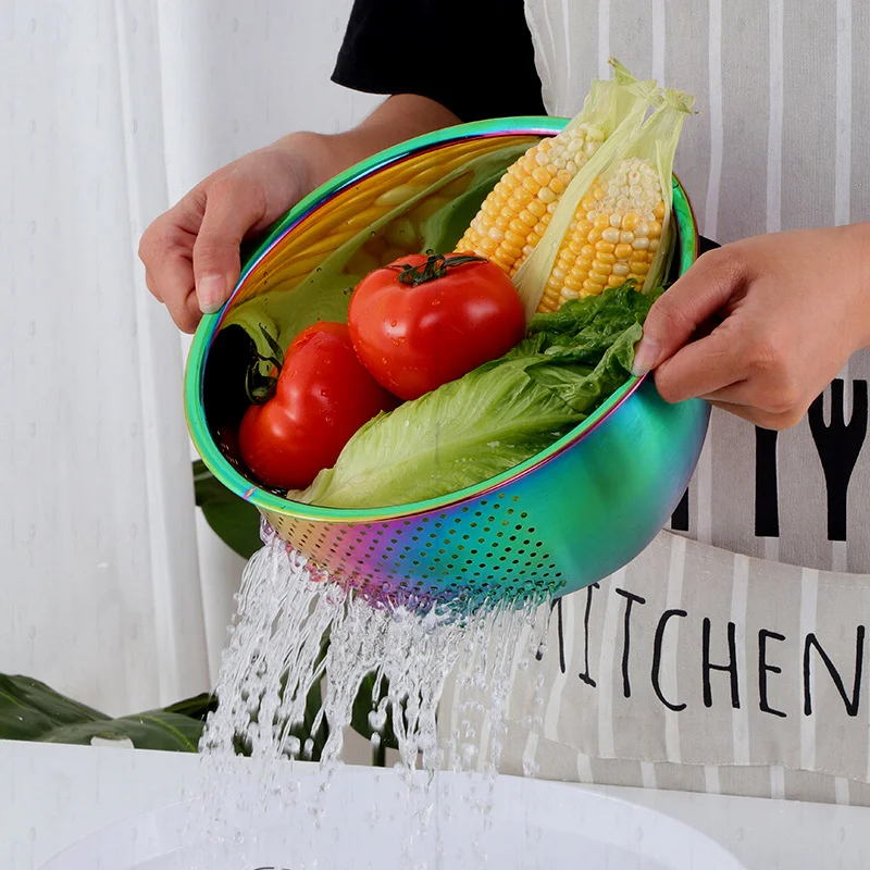 

Ситечко для кухонного гаджета, корзина из нержавеющей стали, фильтр для мытья, 1 шт., розовое золото для риса, цветная корзина сито, слив