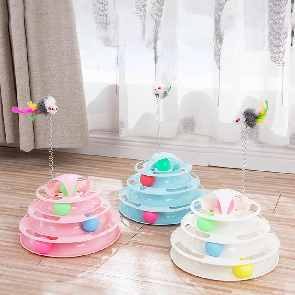 

4 Levels Pet Cat Interactive Toy Tower Tracks Disc Cat Intelligence Toy Amusement Triple Pay Disc Cat Toys Ball Training Plate