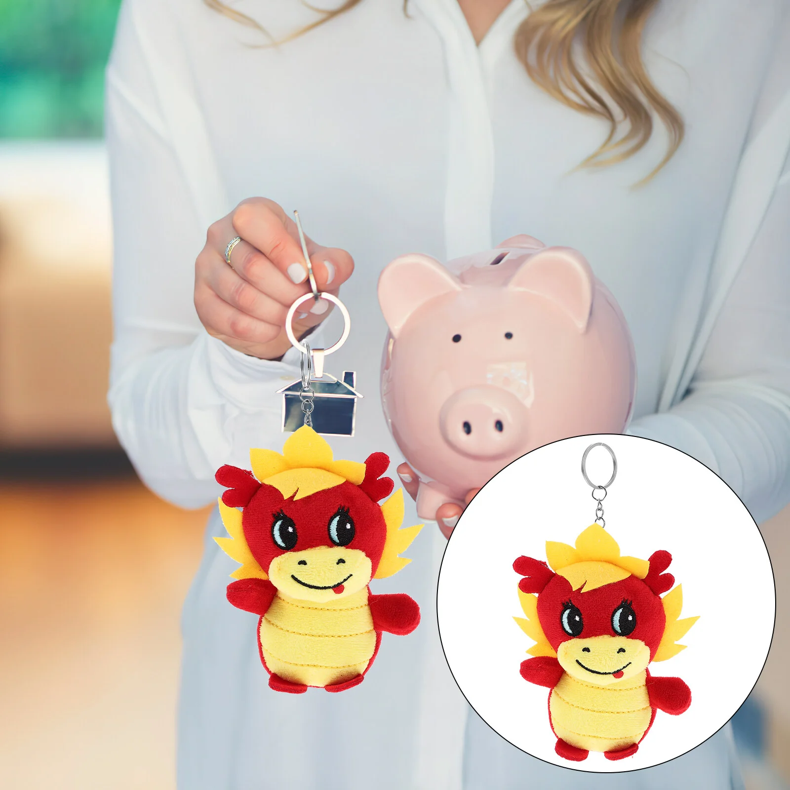 

Hanging Keychain Rings Dragon Wallet Bag Pendants Plush Modeling Purse Charms Cartoon Chinese New Year