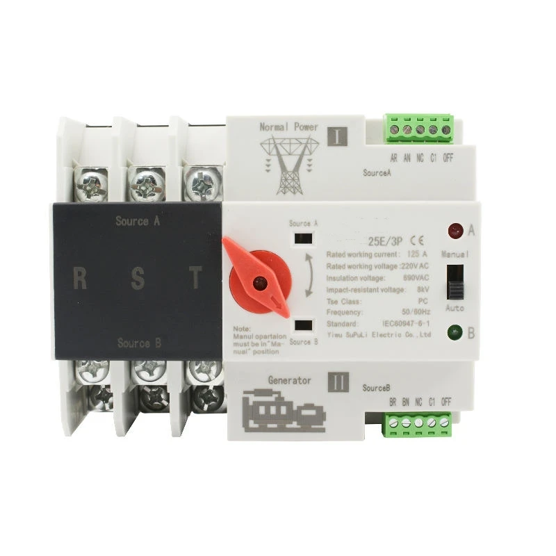 

Din Rail 2P 3P 4P ATS Dual Power Automatic Transfer Switch Selector Switches Uninterrupted Power Generator 63A 100A 125A