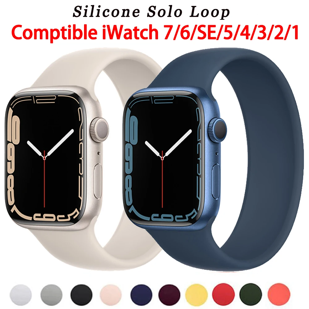 Strap for Apple Watch Band 44mm 40mm 45 mm 41mm 38mm 42mm Elastic Sport Silicone Solo Loop bracelet iWatch Series 8 7 6 5 4 3 SE