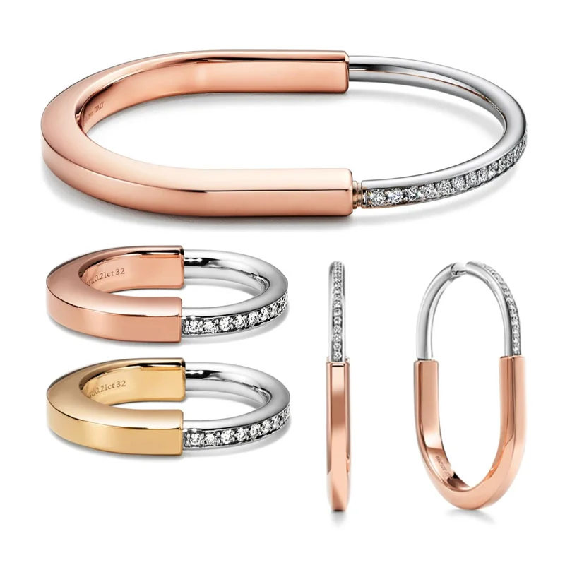 

Tiff Lock Women's Bracelet Padlock 1:1 High Quality Luxury Rotating Diamond Open Irregular Silver Rose Gold Jewelry