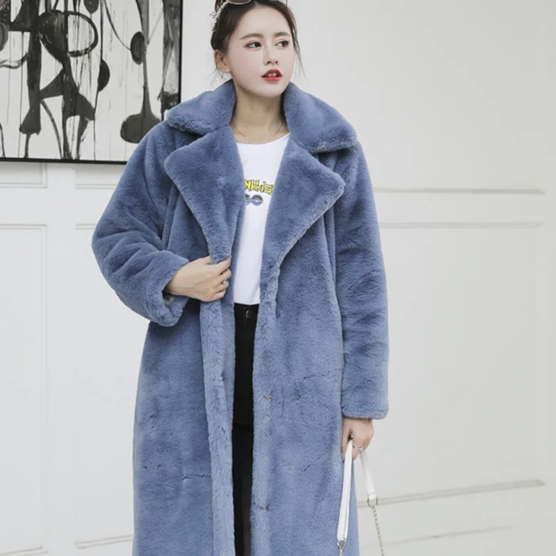 Winter Faux Fur Thick Warm Fur Large Coat Women's Solid Color Loose Cardigan Long Sleeve Coat Women's Turn-down Collar Warm Coat
