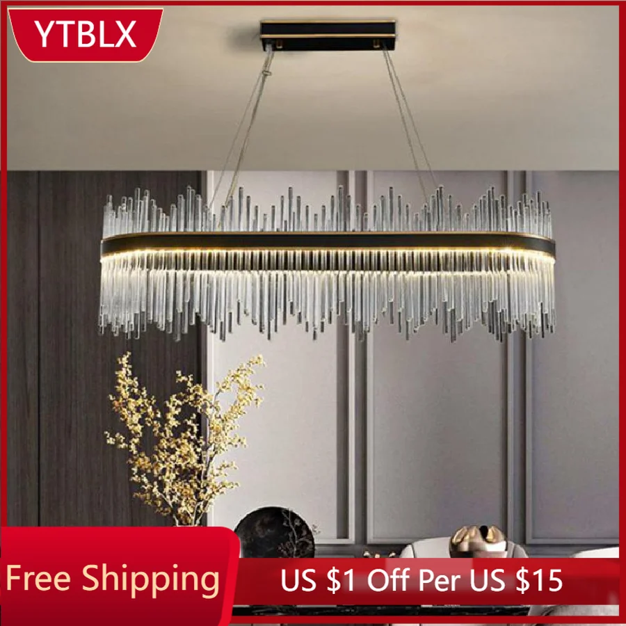 

Люстры для столовой, подвесной светильник с кристаллами, овальные металлические лампы в стиле постмодерн, роскошные столовые приборы