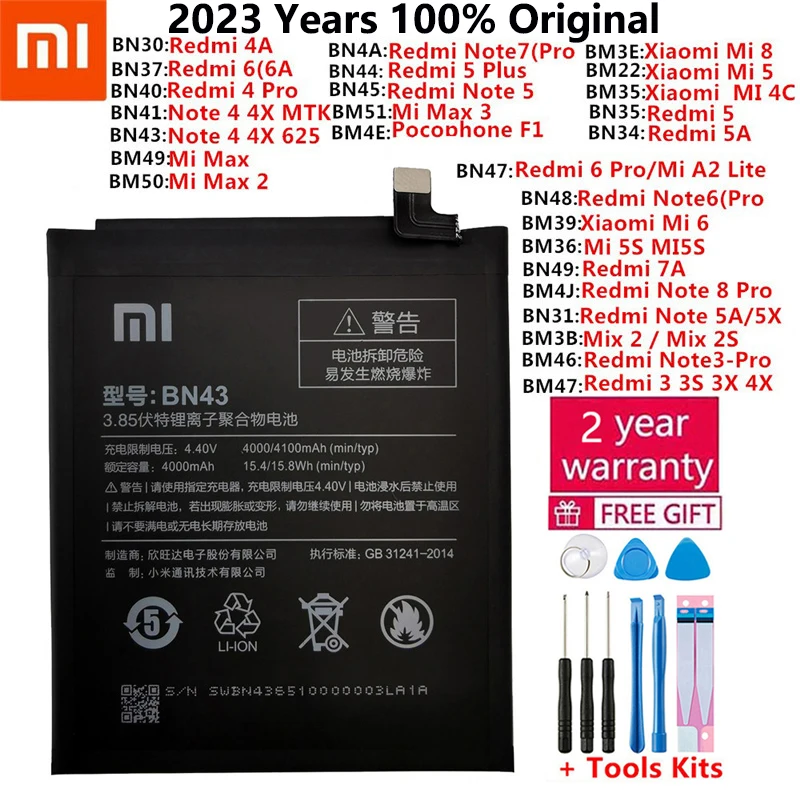 

Original XiaoMi Replacement Battery For Xiaomi Mi Redmi Note Mix 2 3 3S 3X 4 4X 4A 4C 5 5A 5S 5X M5 6 6A 7 8 Pro Plus batteries