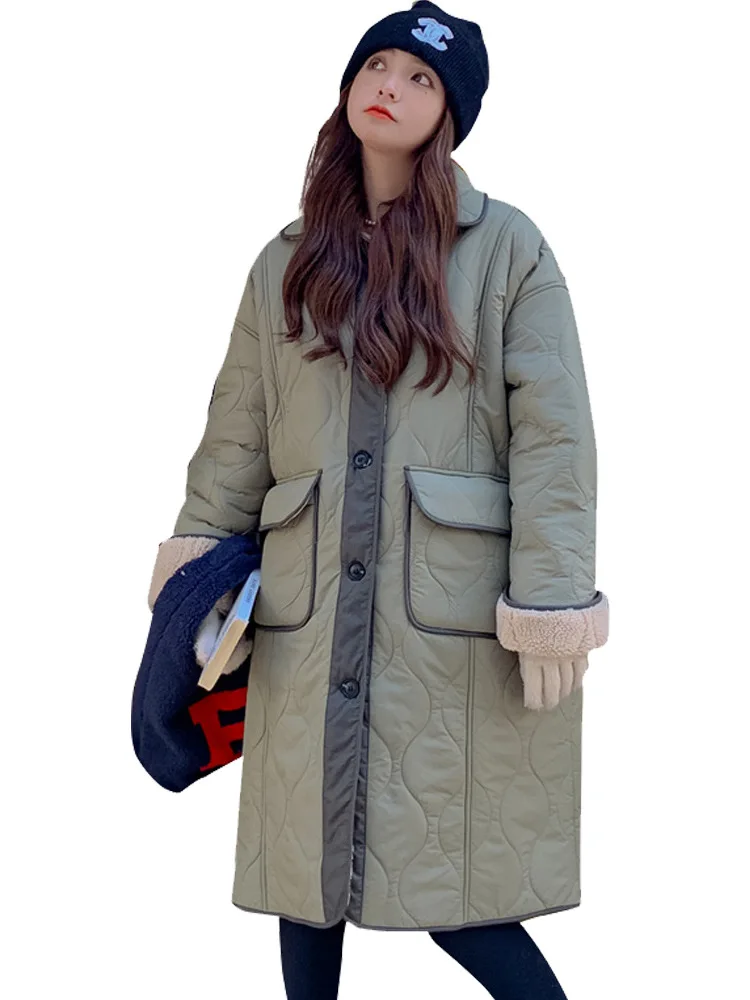 

SuperAen Cotton Padded Jacket for Women Thickened Winter 2023 New Style Lamb Wool Lining Cashmere Parka Coat