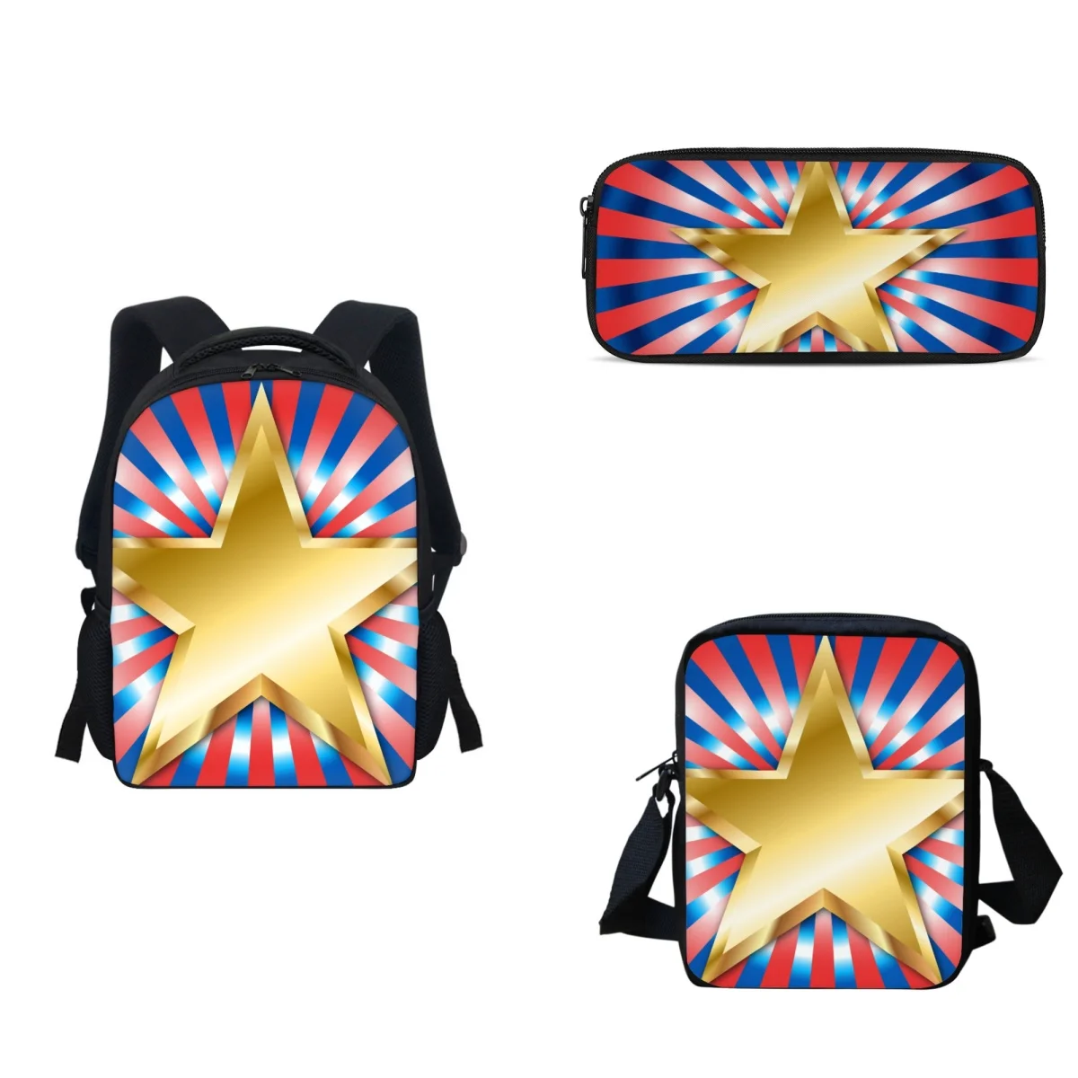 Fashion Five-pointed Star Print School Bag Set Girls Boys Ba