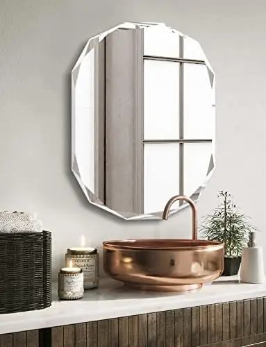 

Scalloped Mirror for Bathroom - Round 24'' X 24'' X 1" Beveled Edge Frameless Bathroom Mirror