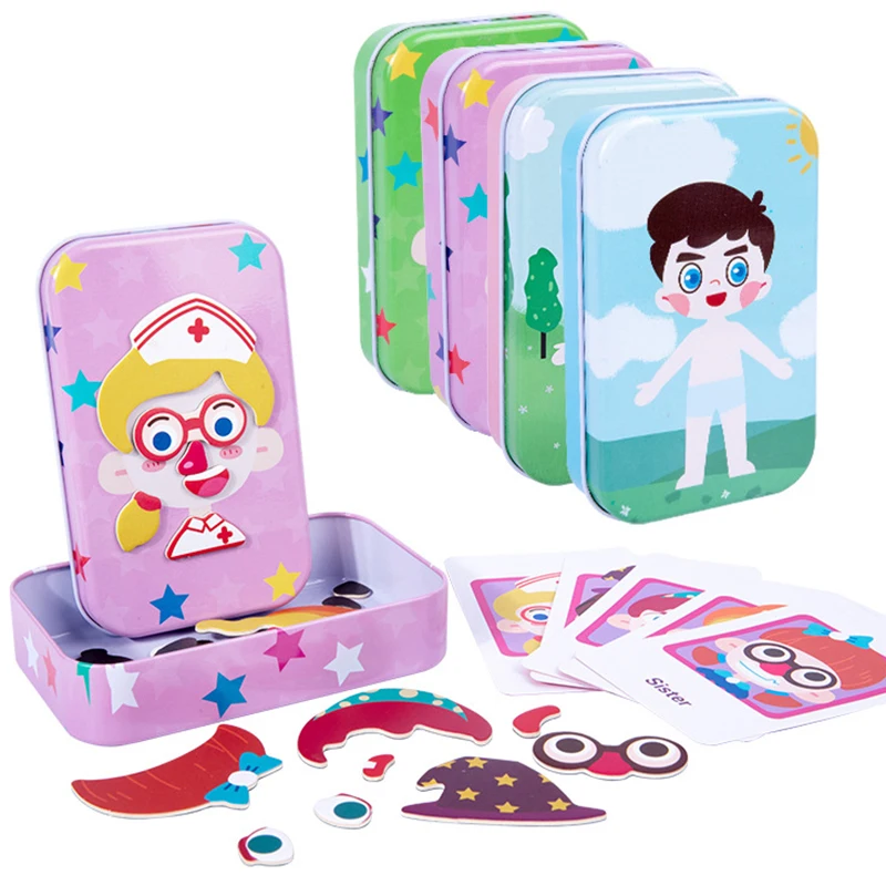 Magnetic 3D Puzzle Baby Toys Dress Up Expression Travel Toys Tin Box Jigsaw Game Early Education Imagination Toy Gifts For Girls