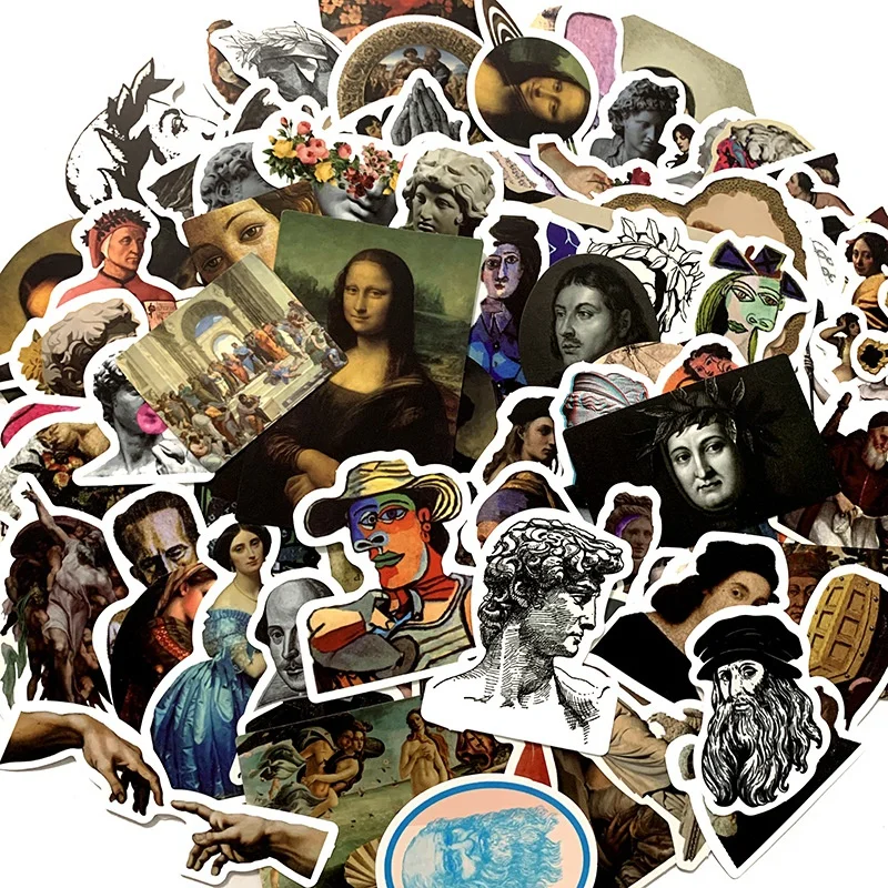 100Pcs Retro European Mona Lisa Art Renaissance Famous Paintings Ancient Roman Graffiti Stickers for Phone Water Bottle Decals