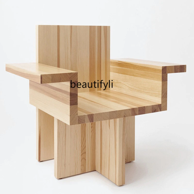 

yj Solid Wood Single Leisure Dining Chair Creative Armchair Armrest Retro Replica Mid-Ancient Chair
