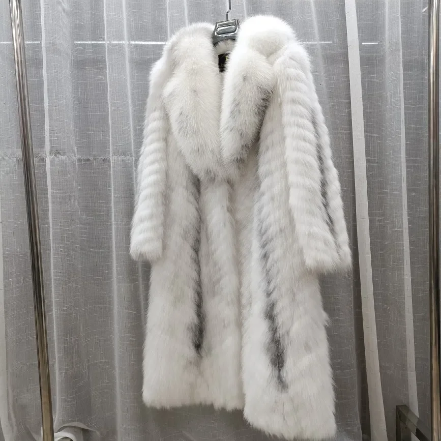 

European Big-name Street Style 2023 Winter New Style Marble Cross Fox Fur Natural Color X-Long Fur Coat For Women Coat