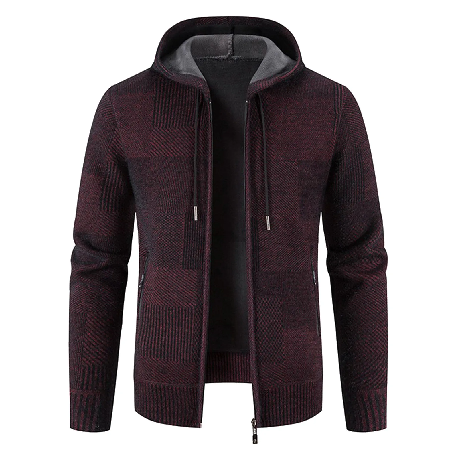 

Mens Autumn And Winter Solid Hooded Zipper Warm Cardigan Knitted Coat Jackets for Winter Men