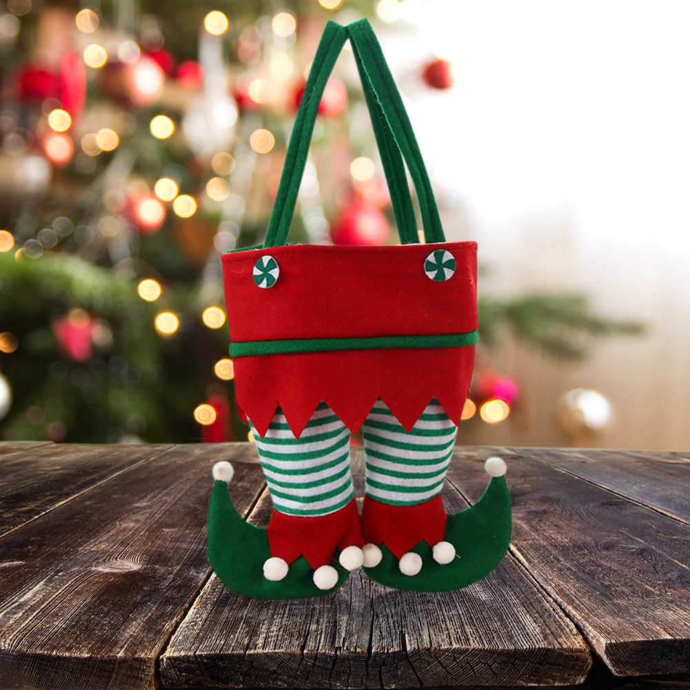 

Christmas Candy Bag Santa Claus Gift Bags Velvet Stripe Print Handbag Xmas Tree Hanging Pendant Christmas Atmosphere Decor