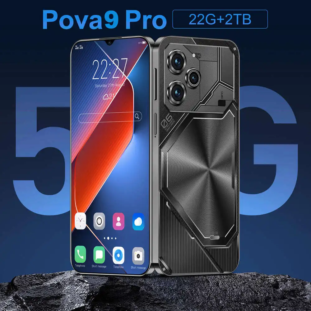 Оригинальный Pova 9 Pro Смартфон 5G Dimensity9200 7,3 дюйма 22G + 2 ТБ Сотовый телефон Две SIM Мобильные телефоны 50 + 108 МП Android14 Разблокированный NFC