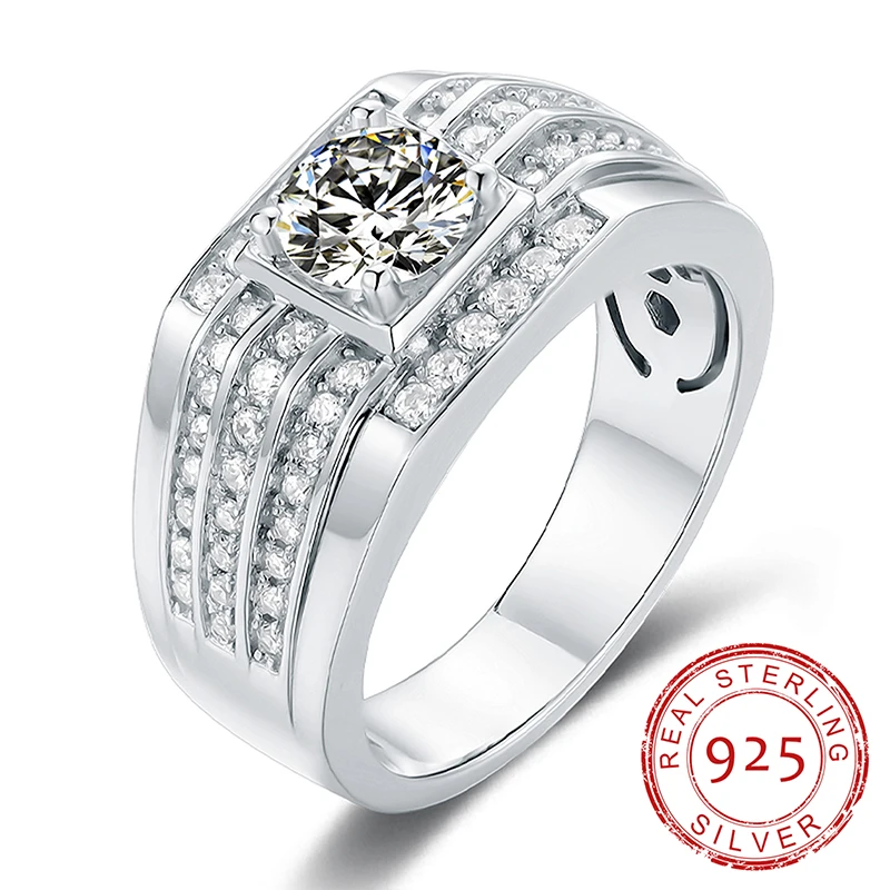 

AnuJewel 1ct VVS1 D Color Moissanite Diamond Luxury Men 18K White Gold Plated Men's Engagement Wedding Rings Wholesale