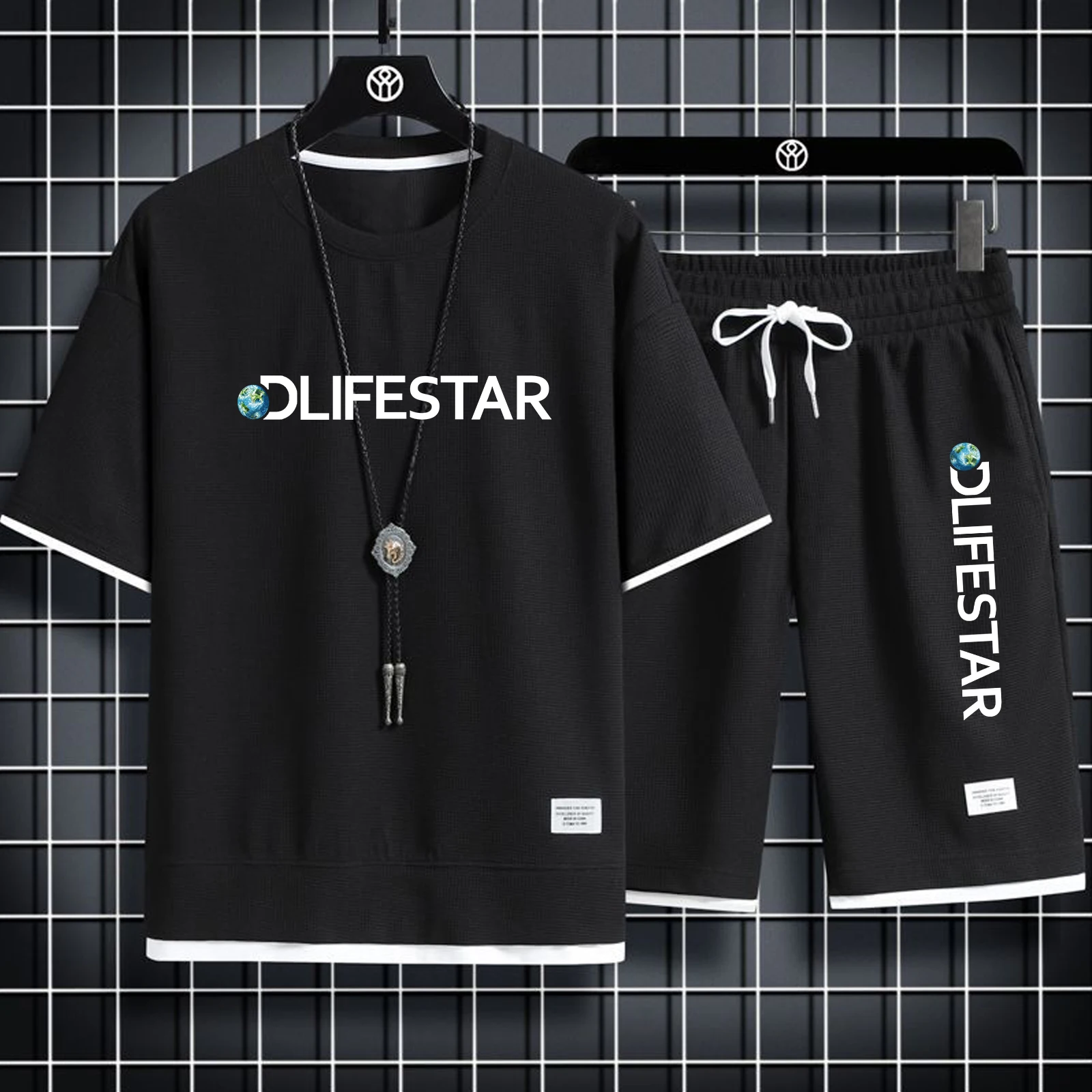 Tracksiut Men Printed Sets 2023 Men's T-shirt Suit Sportswear  Breathable Clothing T-shirt + Shorts Men's Summer Sports Jogging