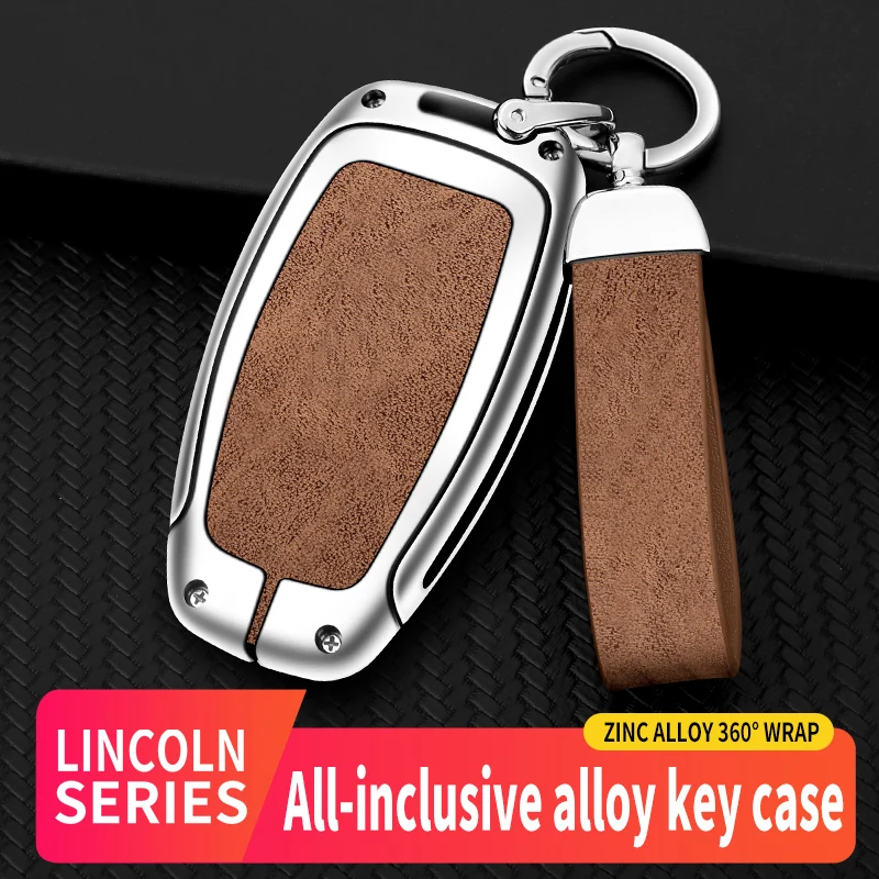 

Leather Zinc Alloy Car Key Case Cover For Lincoln Continental MKC MKZ MKX Navigator Aviator Corsair Auto Keychain Accessories