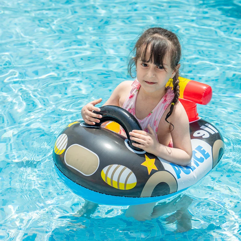 Baby Inflatable Swimming Pool Ring Sitting Floating Children Cartoon Police Car with Seat Lifebuoy |