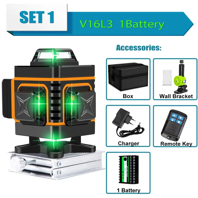 

Самовыравнивающийся лазерный уровень, 16/12 линий, 4D/3D, 360 горизонтальных и вертикальных перекрестных линий, высокая точность, супер стенка, же...