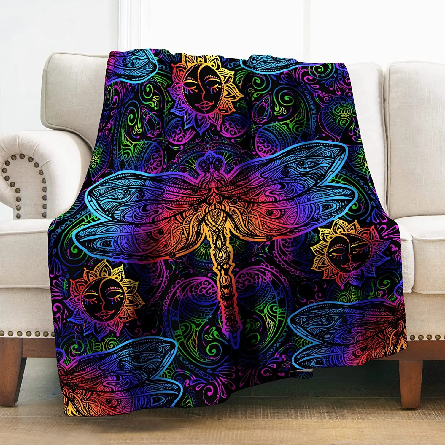 

Floral Mandala Flannel Throw Blanket Lightweight Cozy Couch Blanket for Men Women Kids Sofa Office Decor Full Size Super Soft