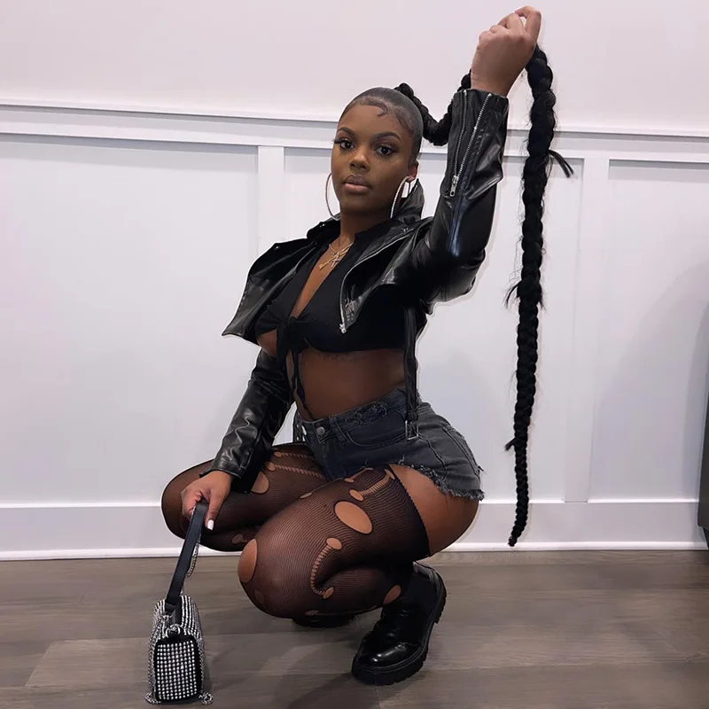 Сексуальные черные сетчатые леггинсы с дырками одежда для ночного клуба женская