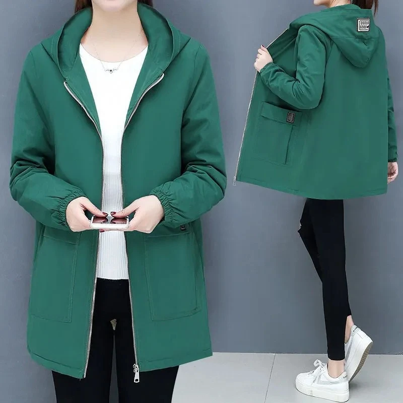 

6XL Женская ветровка, зимняя Осенняя Женская флисовая куртка, свободные пальто с капюшоном, средней длины, пальто на молнии с карманами, женское базовое пальто
