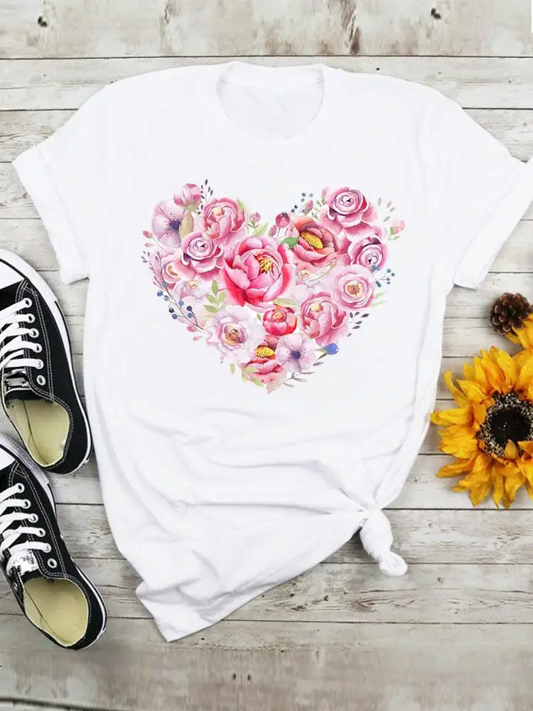 

Футболка женская летняя с цветочным принтом, милая трендовая одежда 90-х с коротким рукавом, модный топ с мультяшным графическим принтом