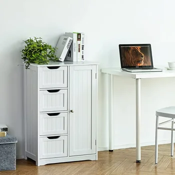 White Wooden 4-Drawer Storage Cabinet
