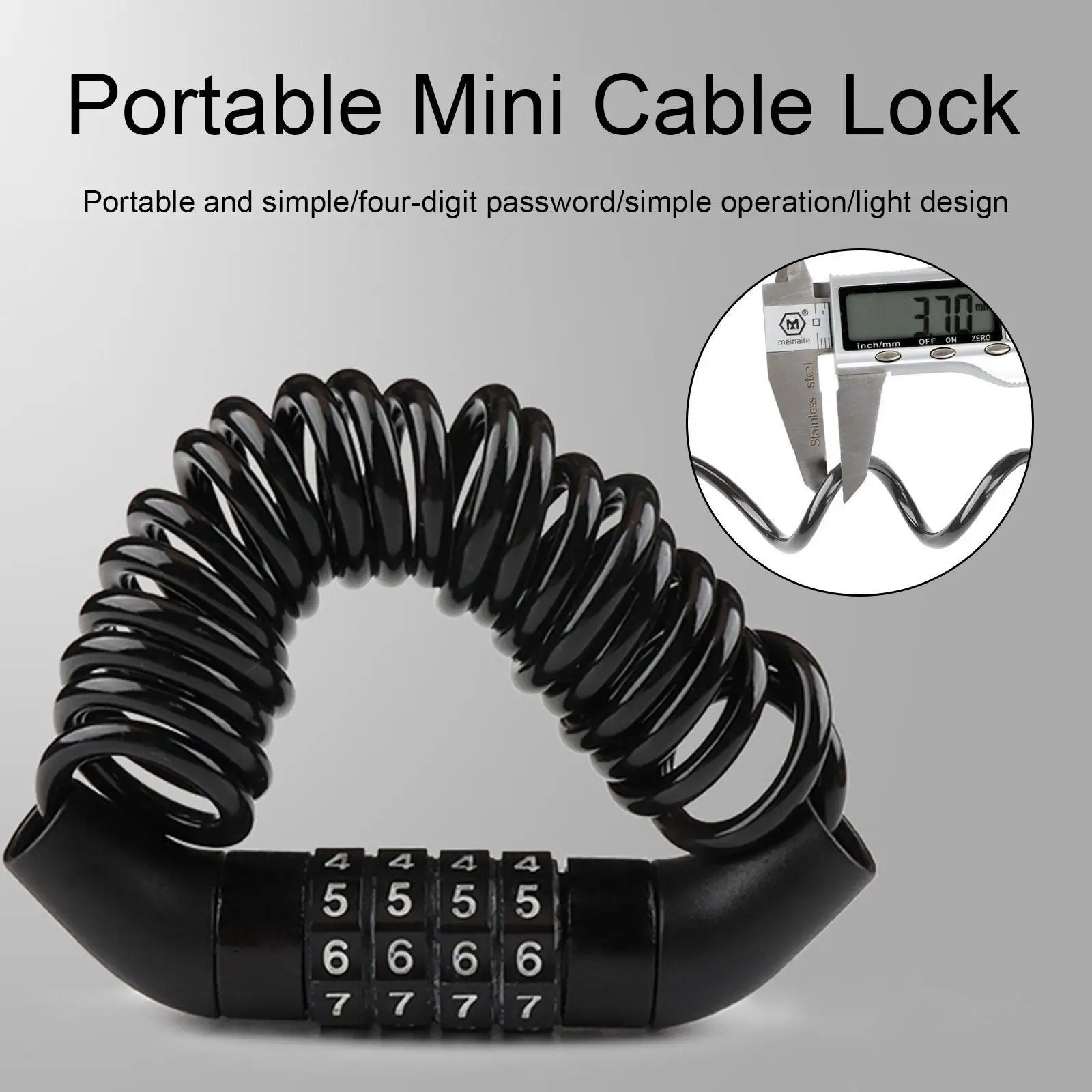 

Прочный замок для шлема с цепочкой, 4-значный пароль для комбинации велосипеда, Противоугонный стежок, аксессуары для кабеля, портативный мо...