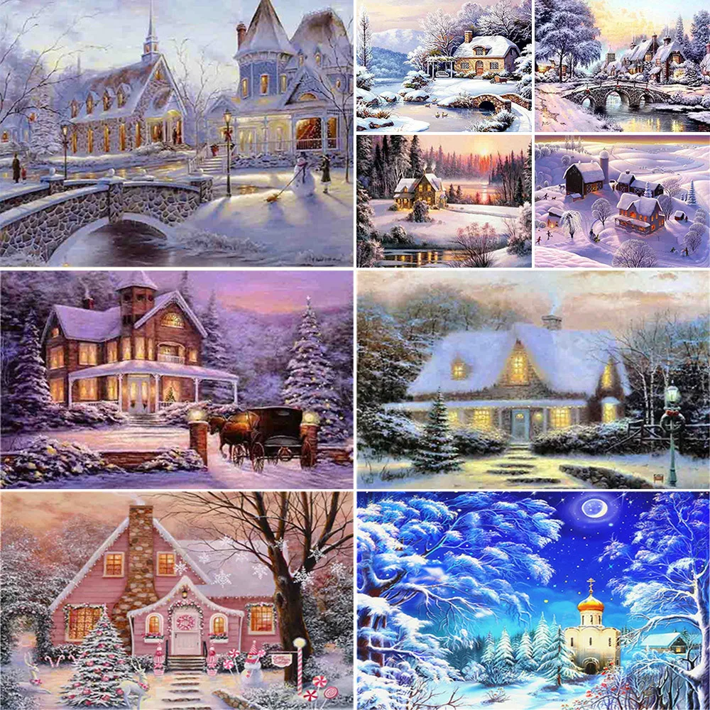

Winter House Landscape Printed Fabric Cross-Stitch Kit DIY Embroidery Handiwork Hobby Craft Handmade Sales Jewelry Design