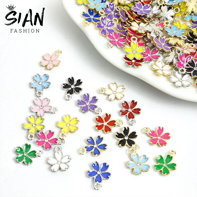 

20pcs/Lot Enamel Rhinestones Flowers Charms for DIY Jewelry Makings Pendant Necklace Keychains Earrings Handmade Accessories