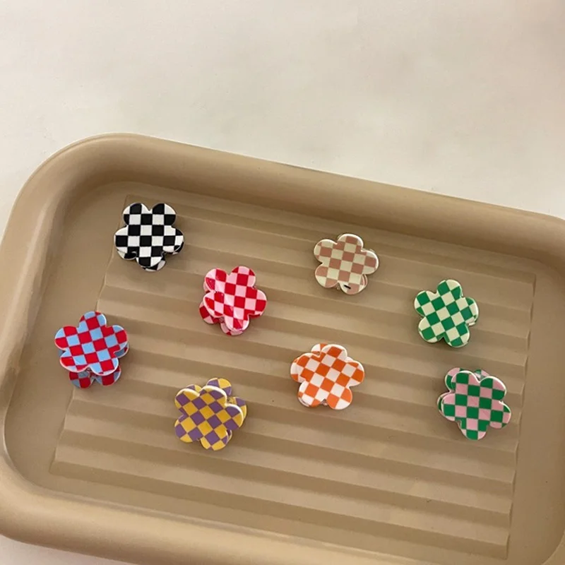 

New Checkerboard Hair Claw Clip Acrylic Acetate Black White Colorful Mosaic Grid Plaid Hair Clips Clamp Women Hair Accessories