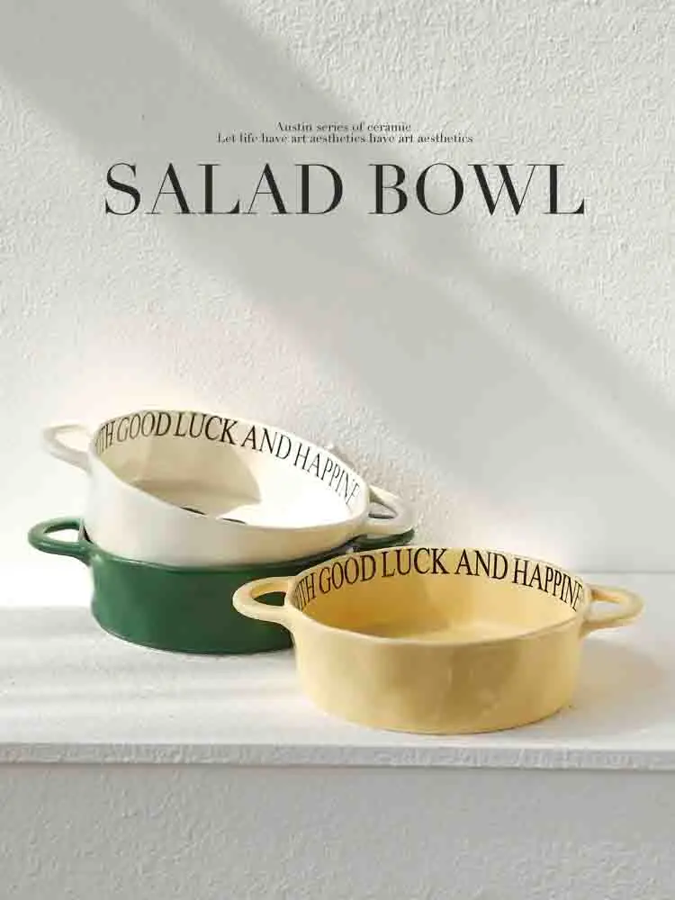 

Ceramic Fruit Salad Bowl Binaural Soup Plate Large Noodle Bowl Oven Available Tableware Japanese Baking Dish