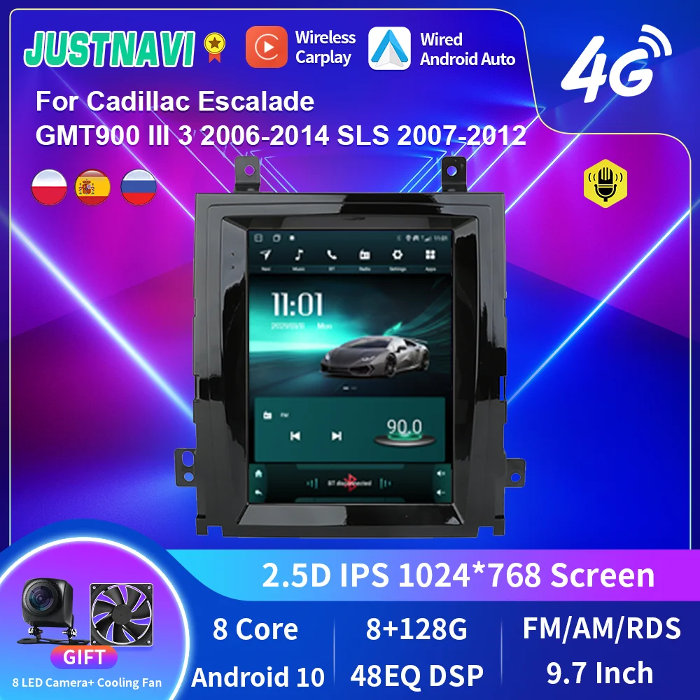 

JUSTNAVI Car Radio for Cadillac Escalade GMT900 III 3 2006-2014 SLS 2007-2012 2din 9.7 Inch Tesla Style Multimedia Player Audio